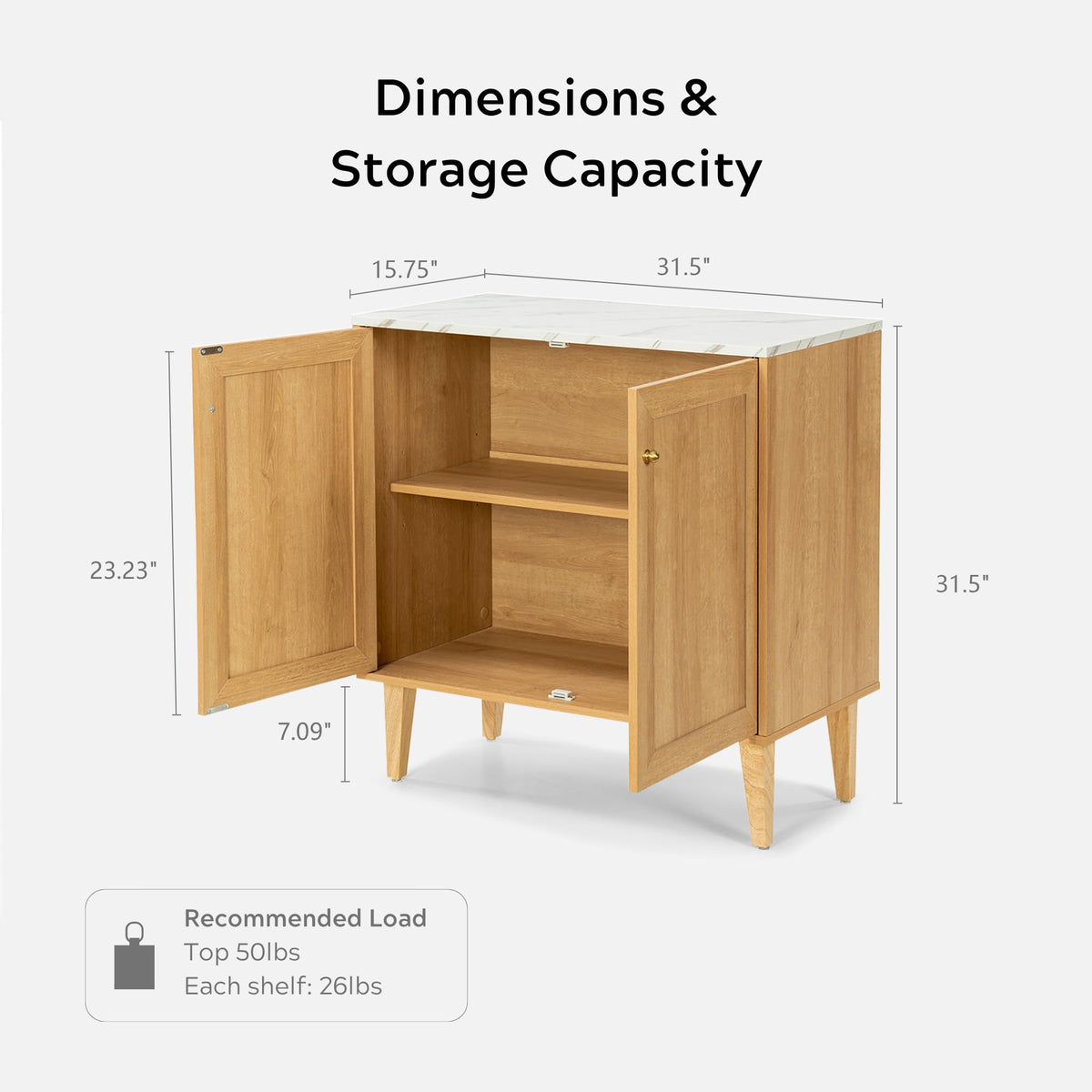 EYYTHUNG Storage Cabinet Set of 2, Sideboard Buffet Modern Accent Cabinets with Faux Marble Top & Adjustable Shelves, Credenza, Console Table Entryway Cabinet for Living Room, Oak