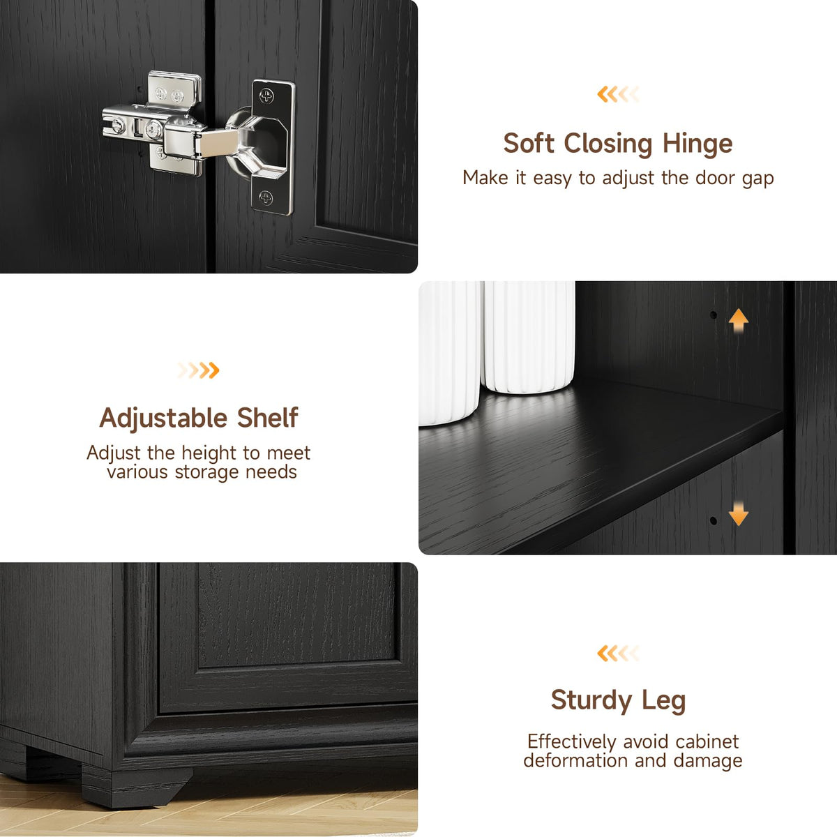 ONBRILL 60" Buffet Cabinet with Storage, 4 Doors & Adjustable Shelves Black