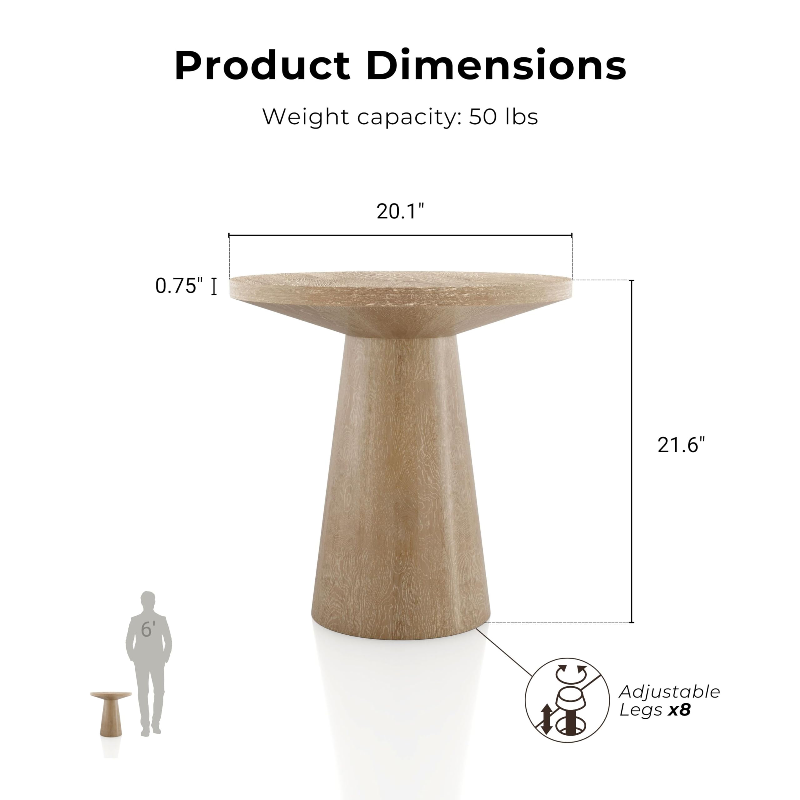 Furniture of America Crambel Modern Solid Rubberwood 20-inch Round End Table with Cone-Shaped Pedestal Base, Living Room Furniture for Small Space, Home Office, Oak Finish