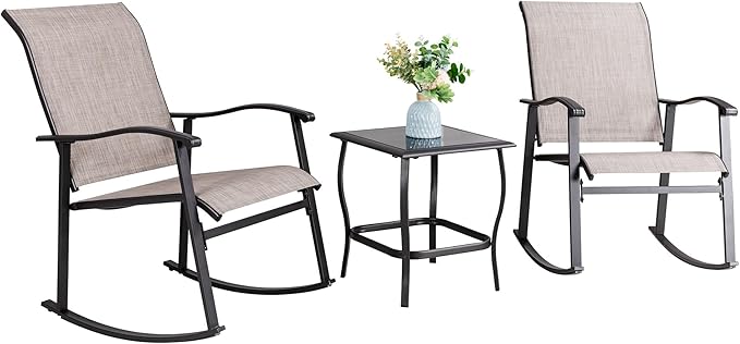 3-Piece Outdoor Rocking Bistro Set with Glass Table