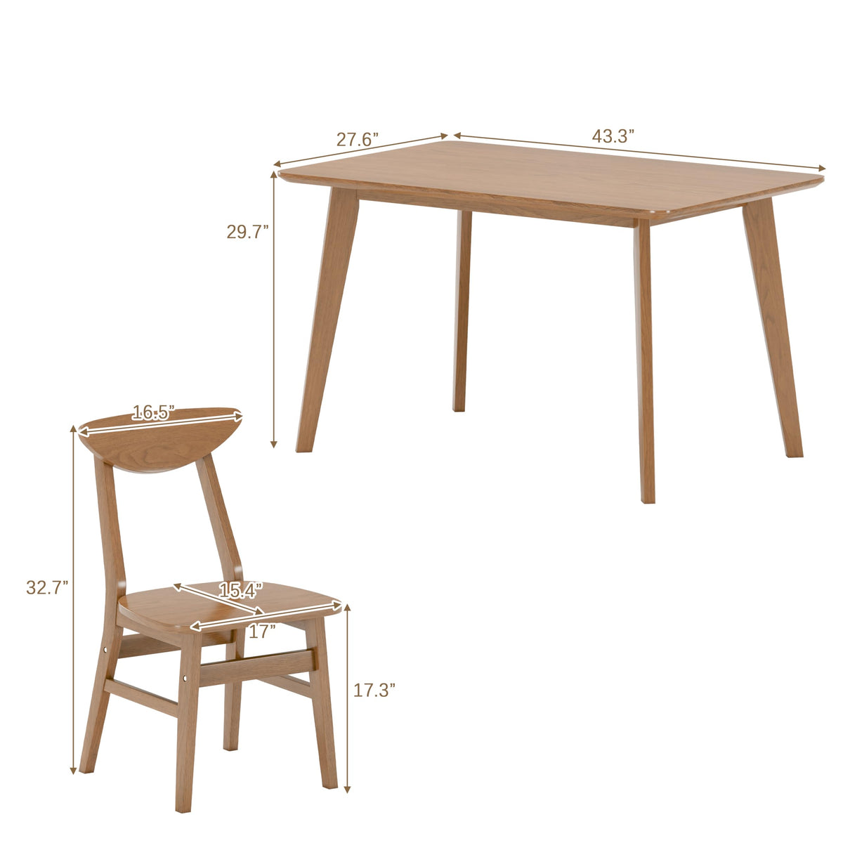 WiberWi 5 Piece Dining Table Set for 4, Solid Wood Kitchen Table Chairs Set of 4, 43.3” Space-Saving Mid Century Modern Dining Room Table, Walnut Home Furniture