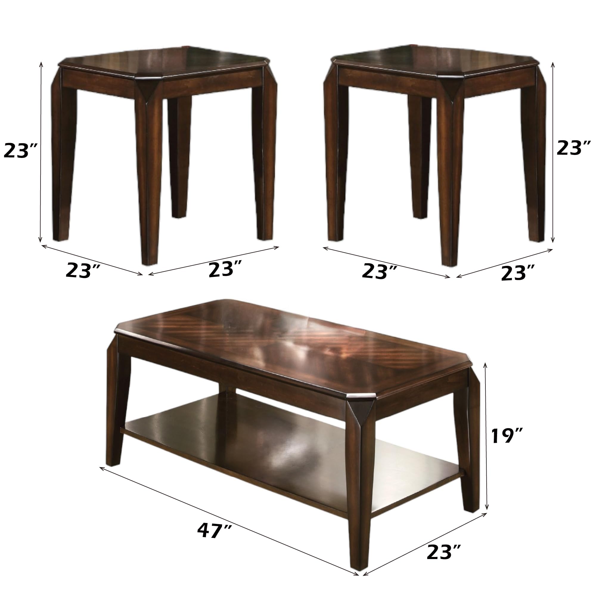 3-Piece Coffee & End Table Set with Storage Shelf