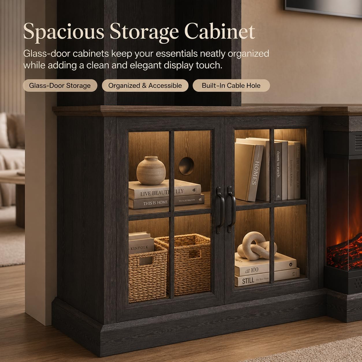 Farmhouse TV Stand with Electric Fireplace