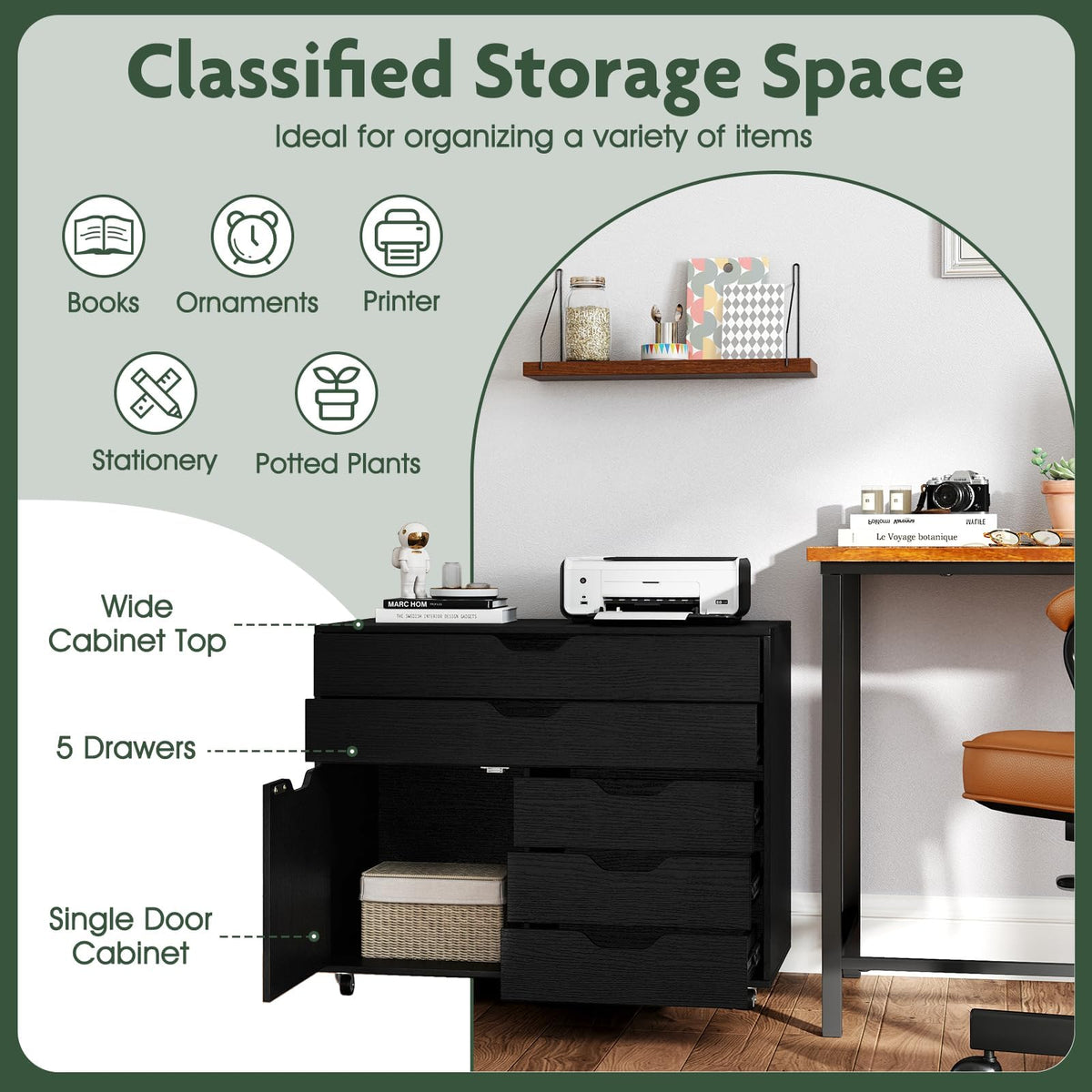 5-Drawer Rolling Storage Cabinet
