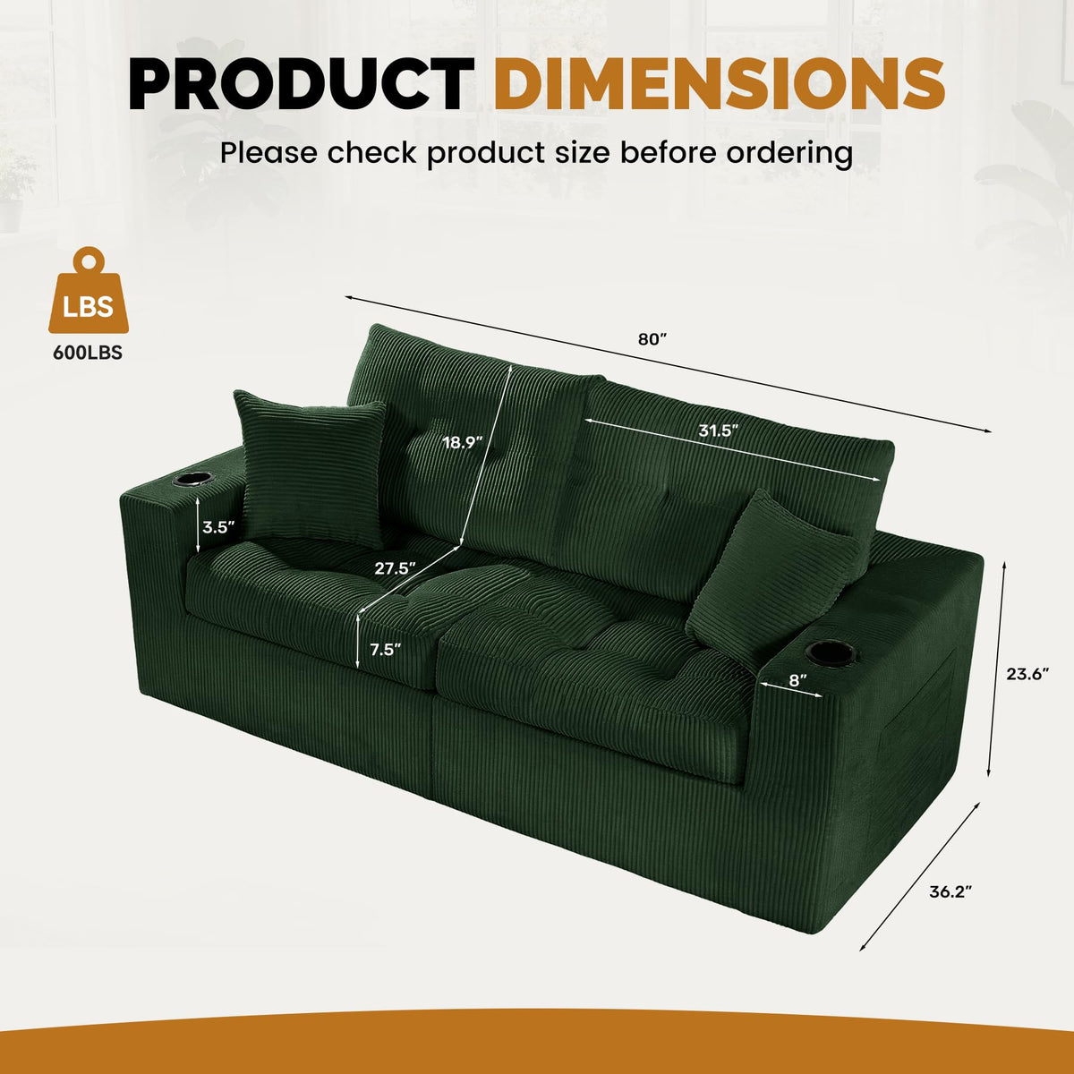 Green Corduroy Loveseat