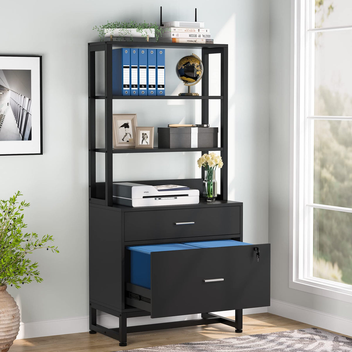 Locking File Cabinet with Bookshelf