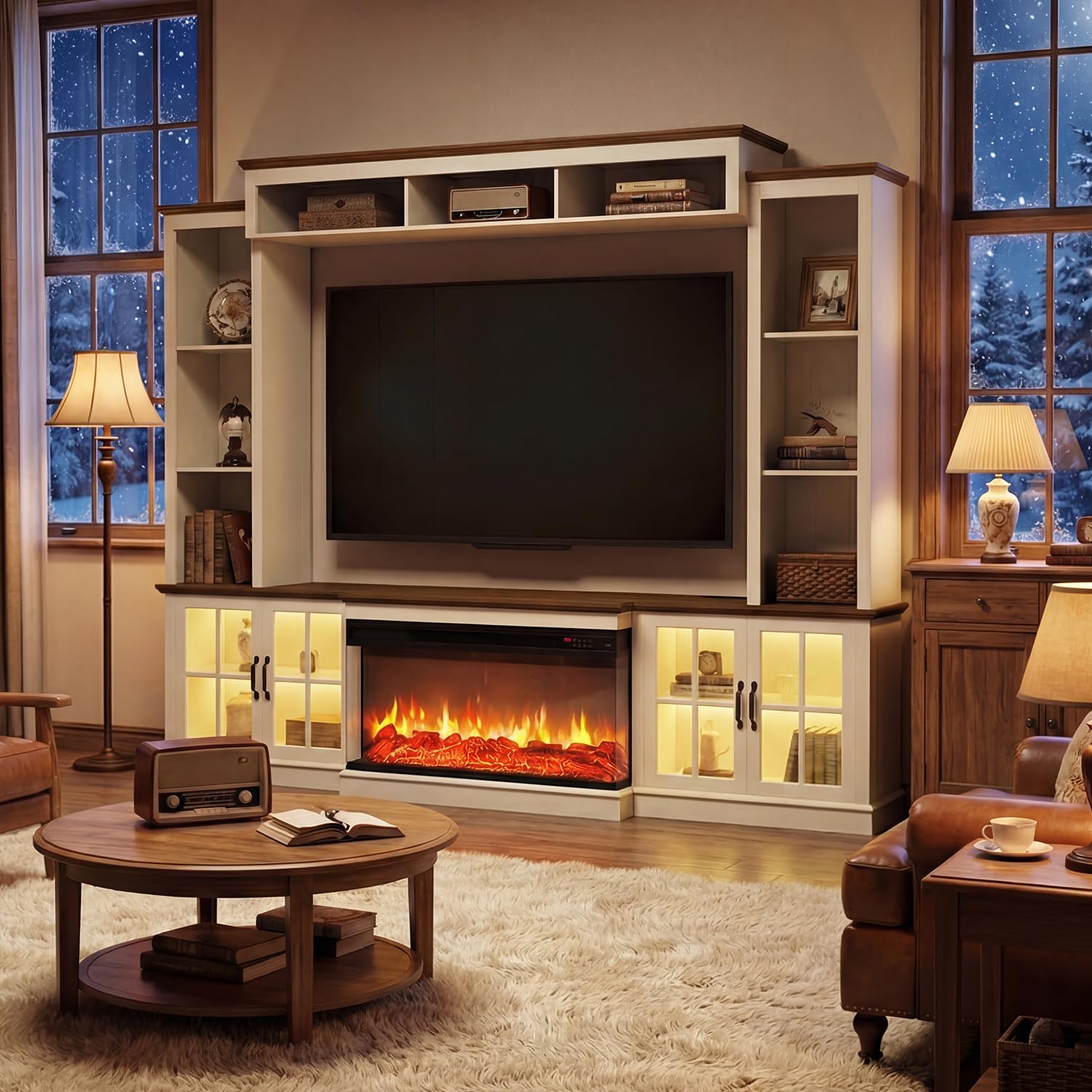 98" Farmhouse Entertainment Center with Electric Fireplace