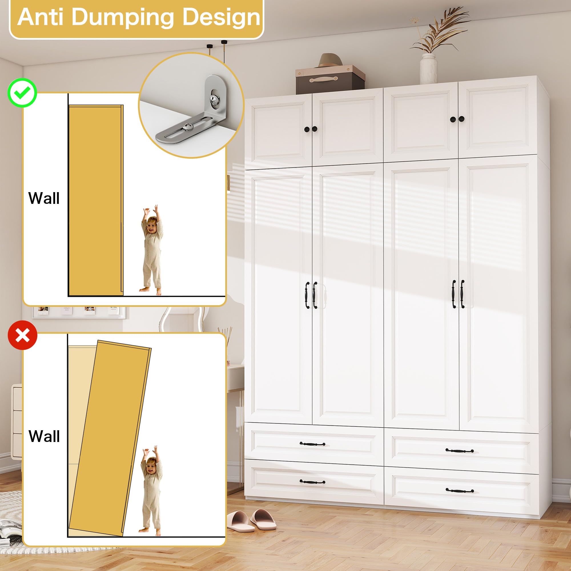 Wardrobe Closet with Doors & Drawers – 89" Tall Wood Armoire