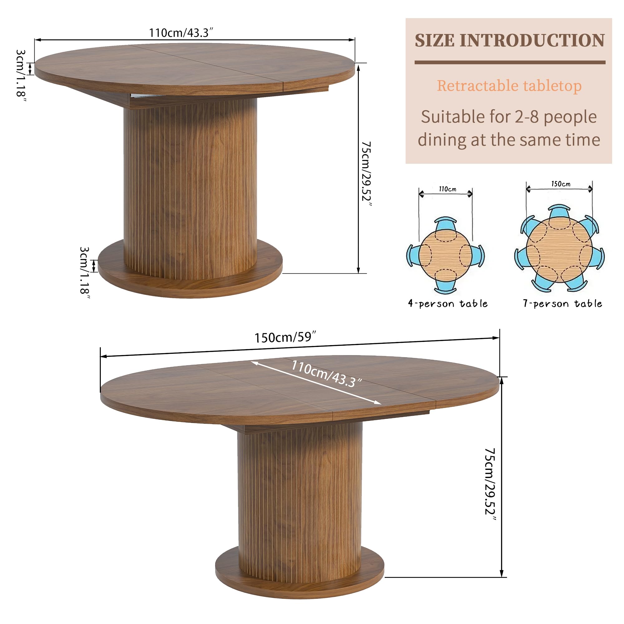 Adjustable Round Dining Table for 4–6
