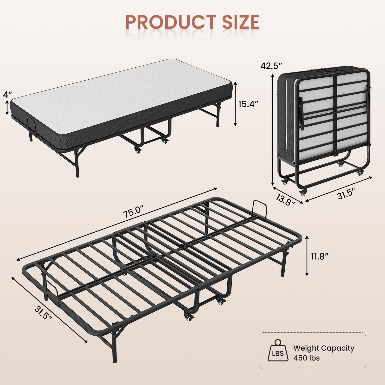 Folding Bed with Memory Foam Mattress