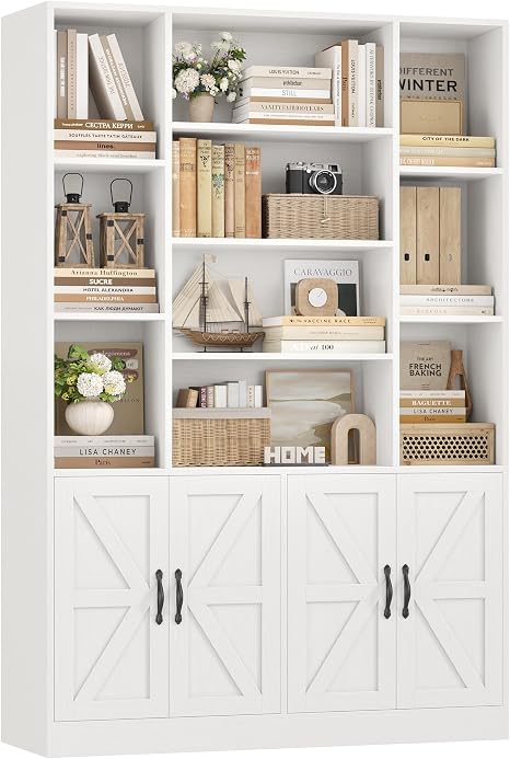 Tall Bookcase with 4 Doors & Storage Cabinet