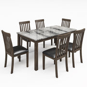 7-Piece Faux Marble Dining Table Set with 6 Chairs