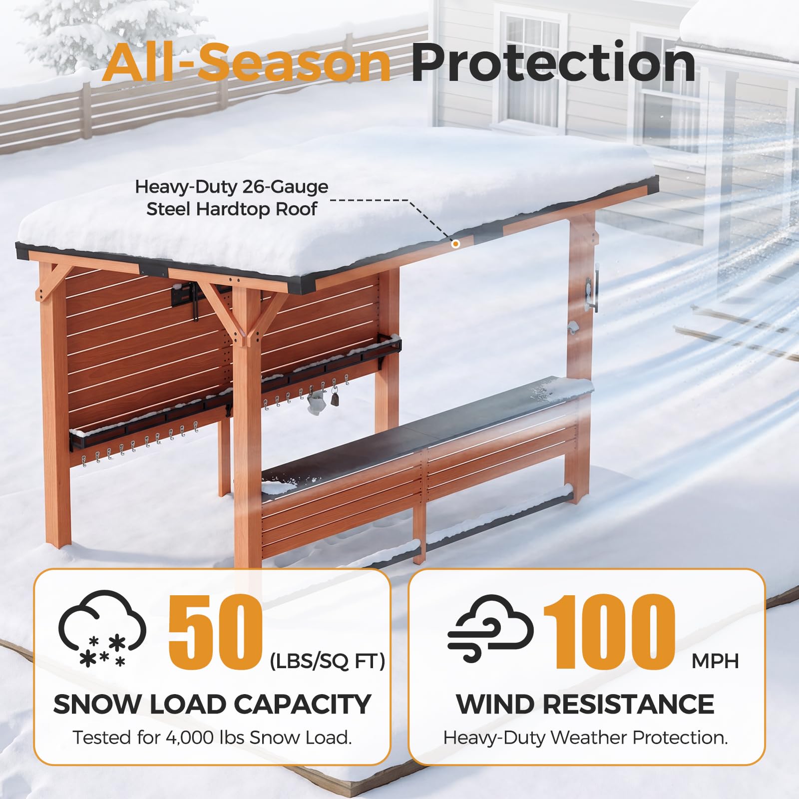 10' x 8' Premium Outdoor Entertainment Bar Center, 26 Gauge Galvanized Steel Roof, Heavy-Duty Solid Wood Pillar,Warm Cedar Wooden Gazebo with Bar Top, TV Mount, Shelves and Hooks for Patio, Deck