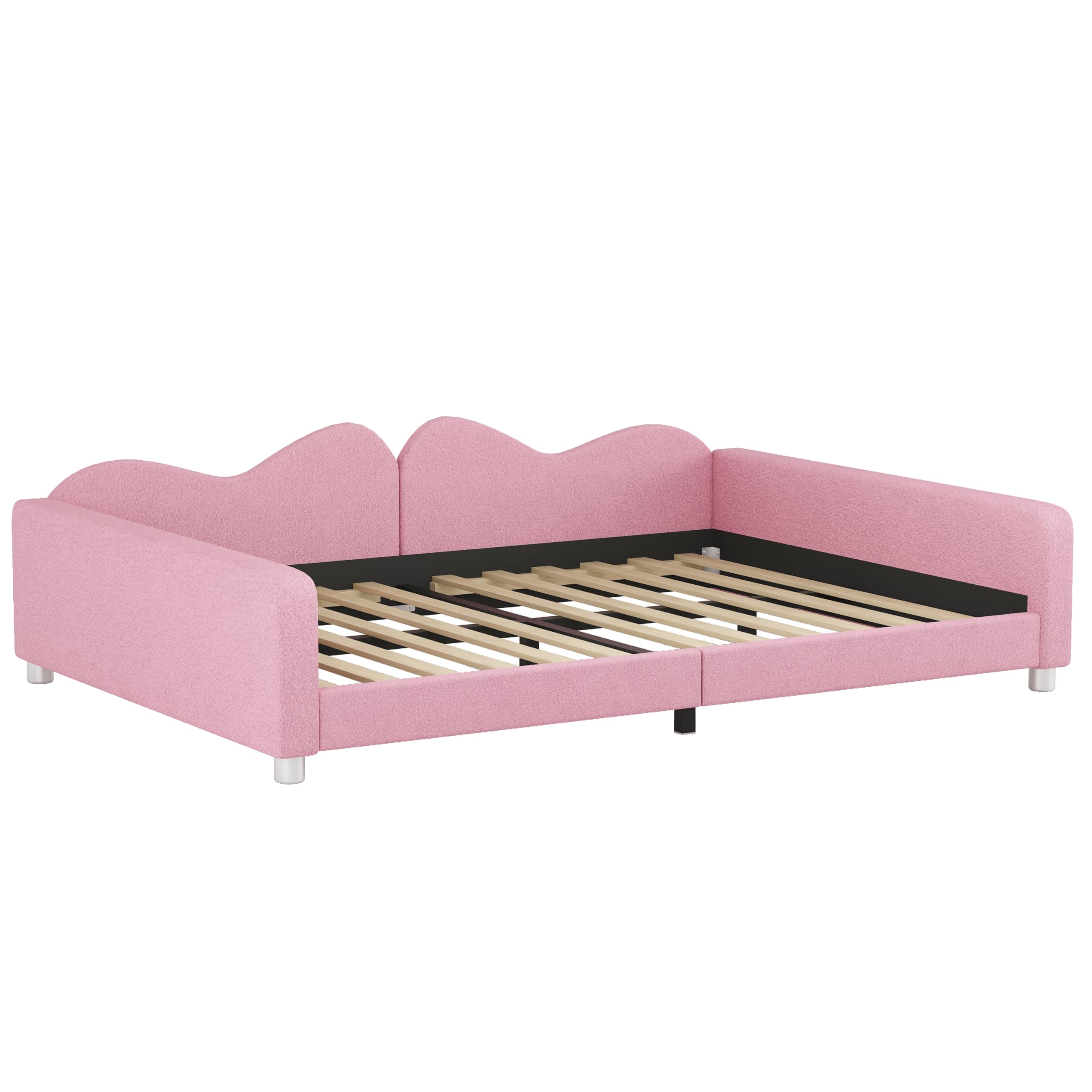 Harper & Bright Designs Full Size Upholstered Daybed, Sherpa Fabric Sofabed with Cloud-Shaped Backrest, No Box-Spring Needed, Pink