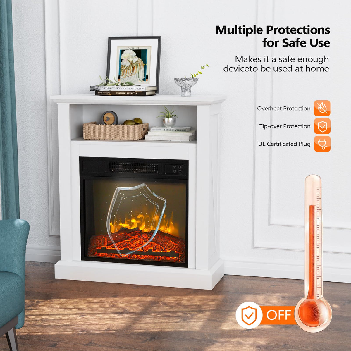 Electric Fireplace with Wood Mantel