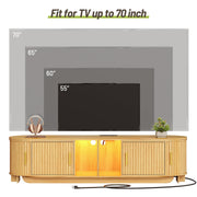 STHYTON Fluted TV Stand, Extendable TV Console with Power Outlet & LED Lights, Modern Entertainment Center with 2 Sling Doors for TVs up to 70", Storage Organizer, for Living Room and Bedroom, Natural