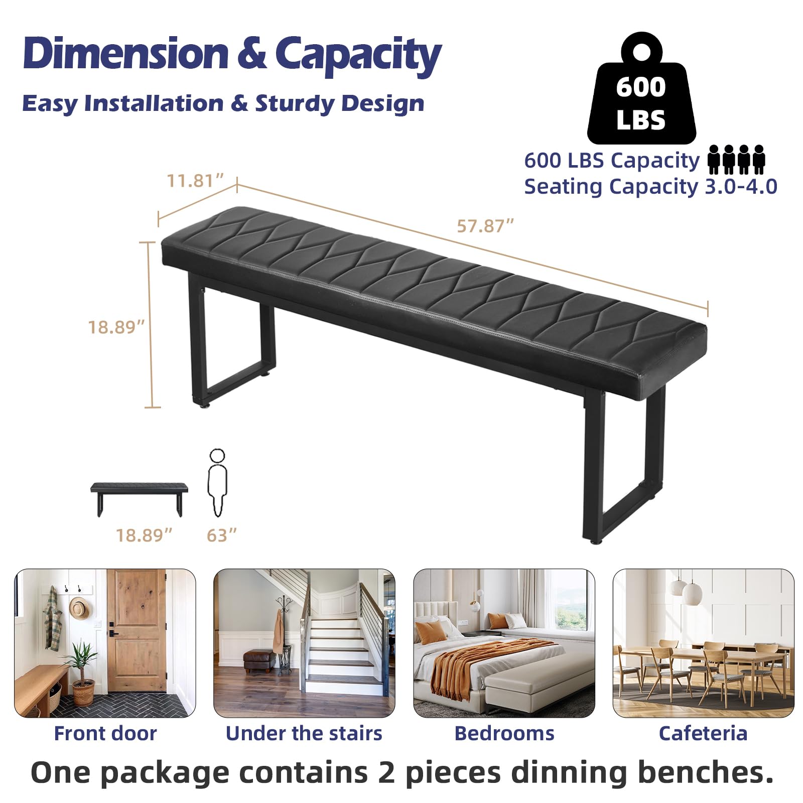 Padded Dining Bench Set of 2