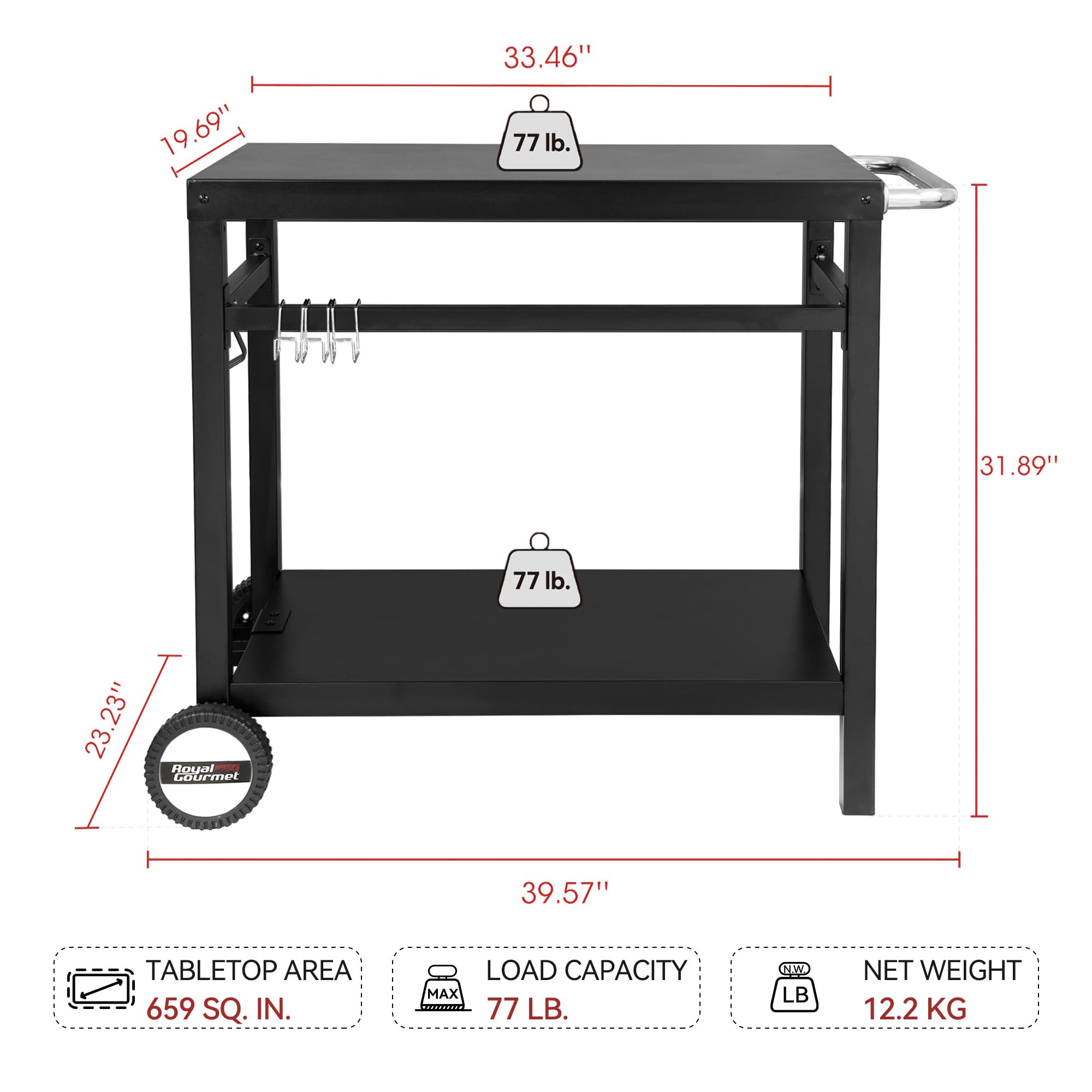Outdoor Grill Cart with Double Shelf