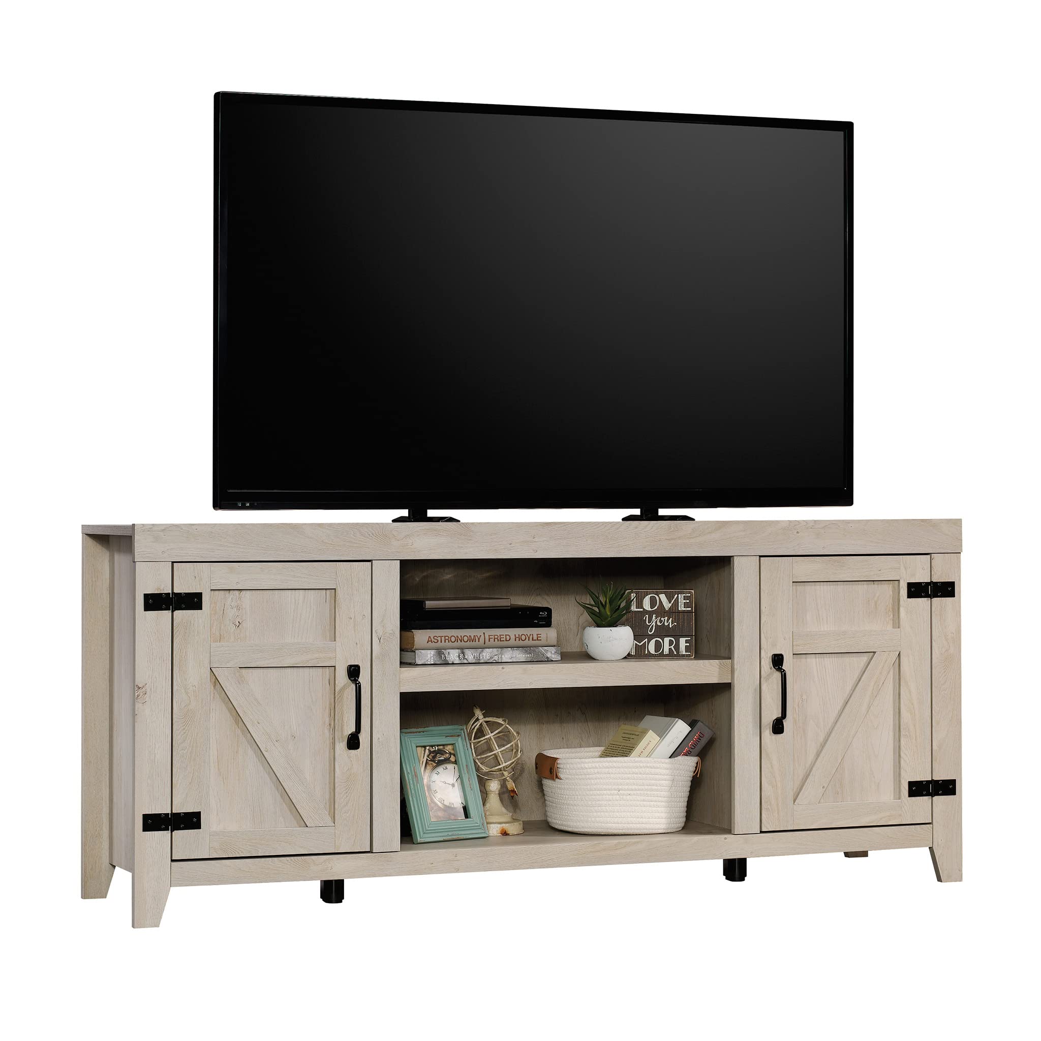Sauder Misc Entertainment Farmhouse TV Credenza, for TVs up to 70", Chalked Chestnut Finish