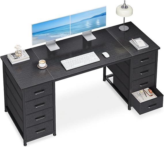White Computer Desk with 8 Drawers