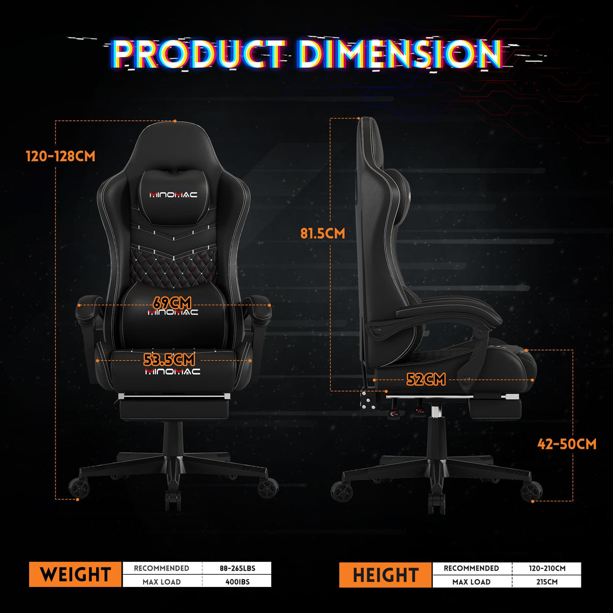 Black Gaming Chair with Footrest