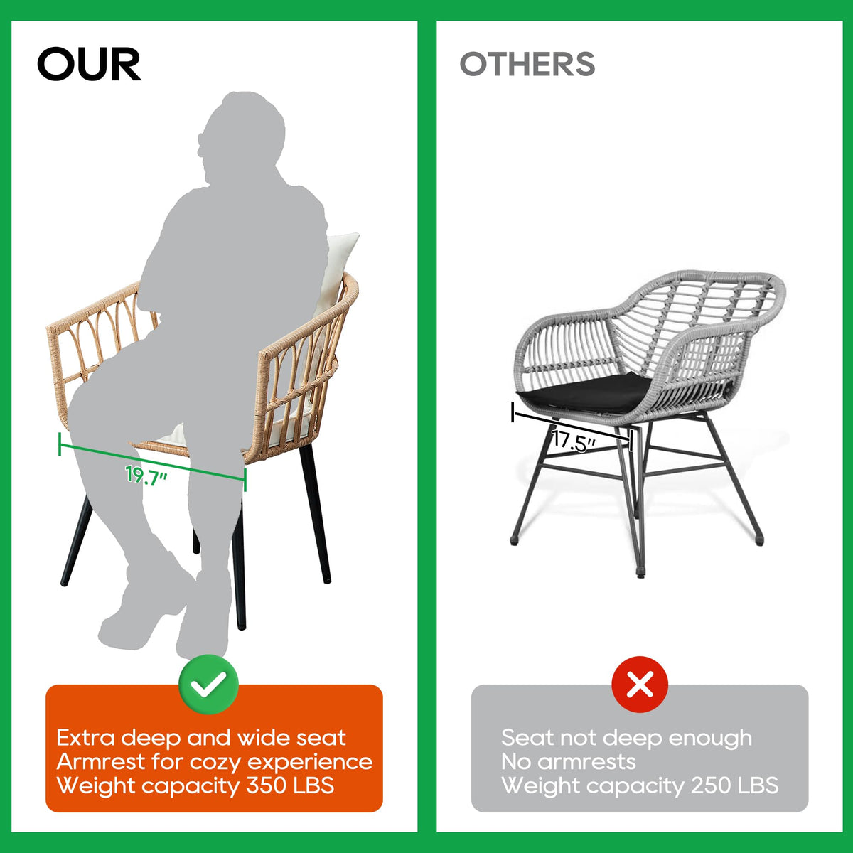 PORWEY 3 Piece Patio Bistro Set, Outdoor Wicker Balcony Furniture Sets