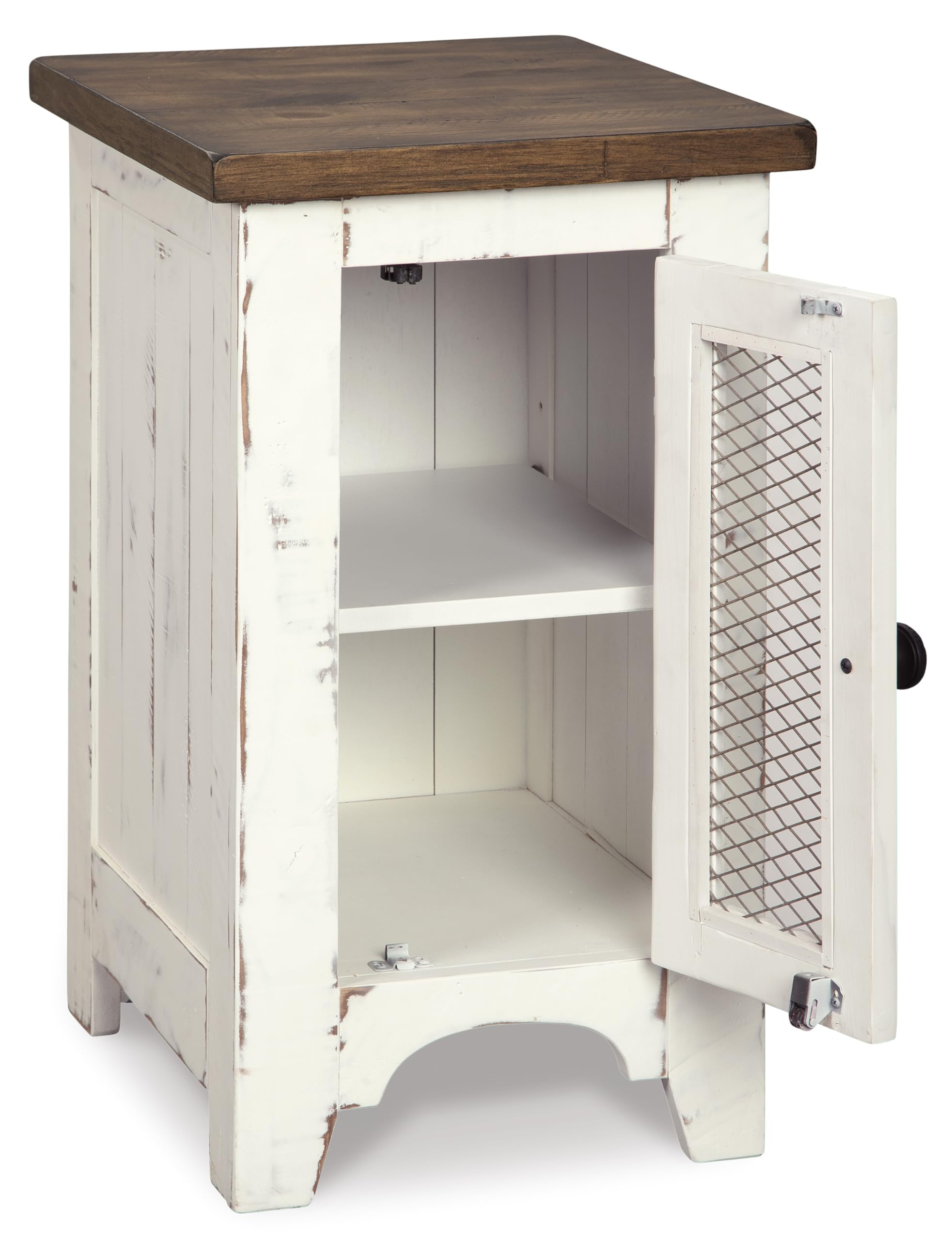 Farmhouse Chairside End Table with Cabinet Door & Metal Grill
