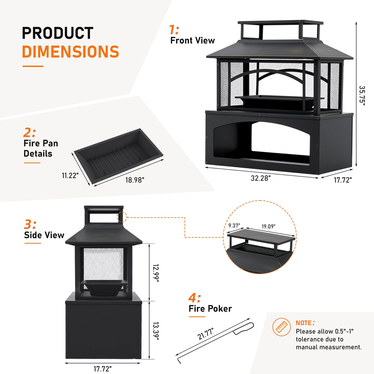 Aoxun 36" Outdoor Fire Pit with Wood Storage, Steel Wood Burning Fireplace with Mesh Spark Screen & Poker, Patio Heater with Removable Ash Pan for Backyard, Garden, Deck