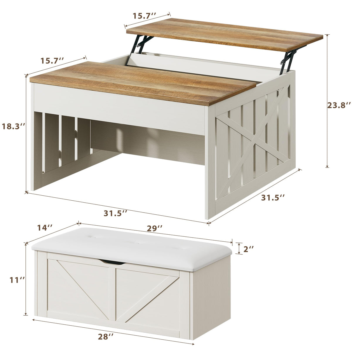 White Lift-Top Coffee Table with Storage Bench