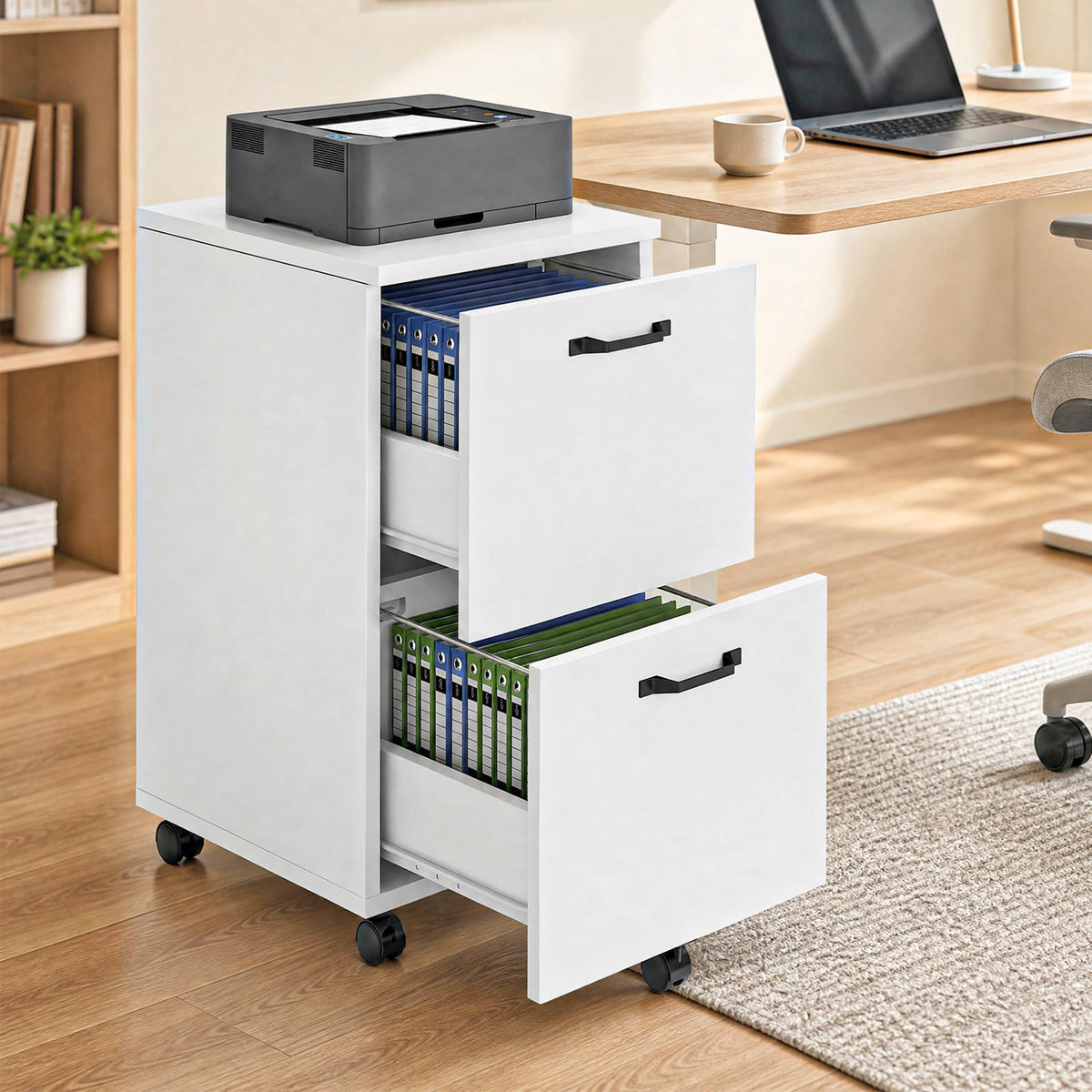 DUMOS 2 Drawer Mobile File Cabinet, Small Under Desk Storage Cabinet, White