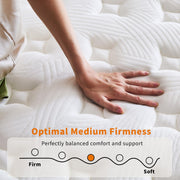 VERINOTE 12 Inch Queen Mattress, Medium Firm Hybrid Memory Foam, 7-Zone Body Support for Pressure Relief, Motion Isolation, Queen Mattress in a Box, White Breathable Textured Fabric Mattresses
