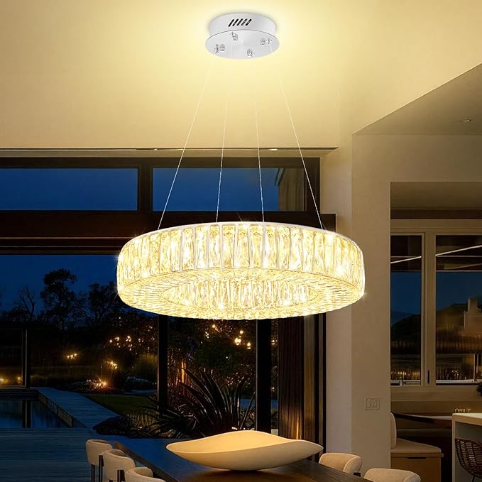 LED Crystal Ring Chandelier | Dimmable Pendant Light, 16"-32"