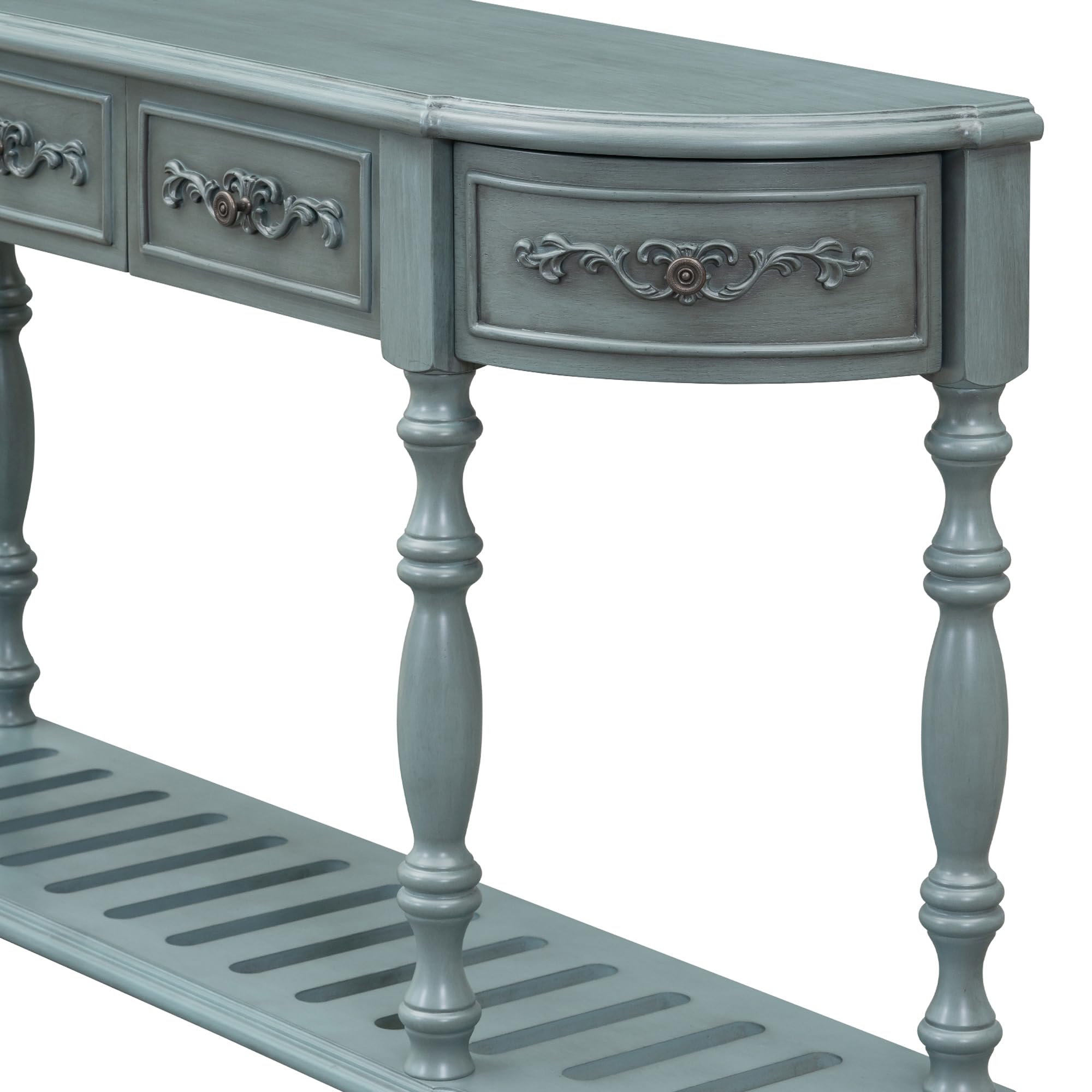 Amposei Retro Wood Curved Entryway Console Table 52-Inch Half Moon Hall Sofa Table with Drawers & Shelf for Living Room Hallway Foyer Home Accent Furniture, Distressed Finish (Antique Blue)