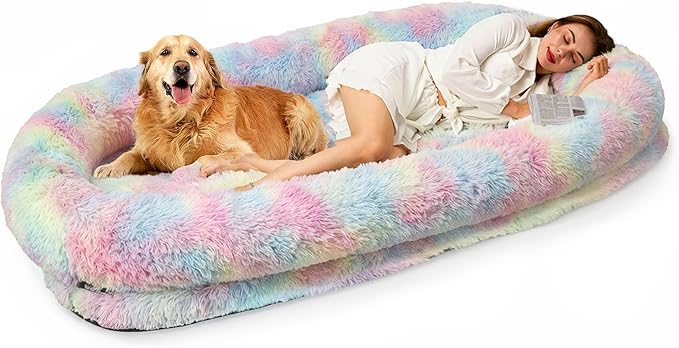 XL Orthopedic Human Dog Bed – Faux Fur, Washable Cover
