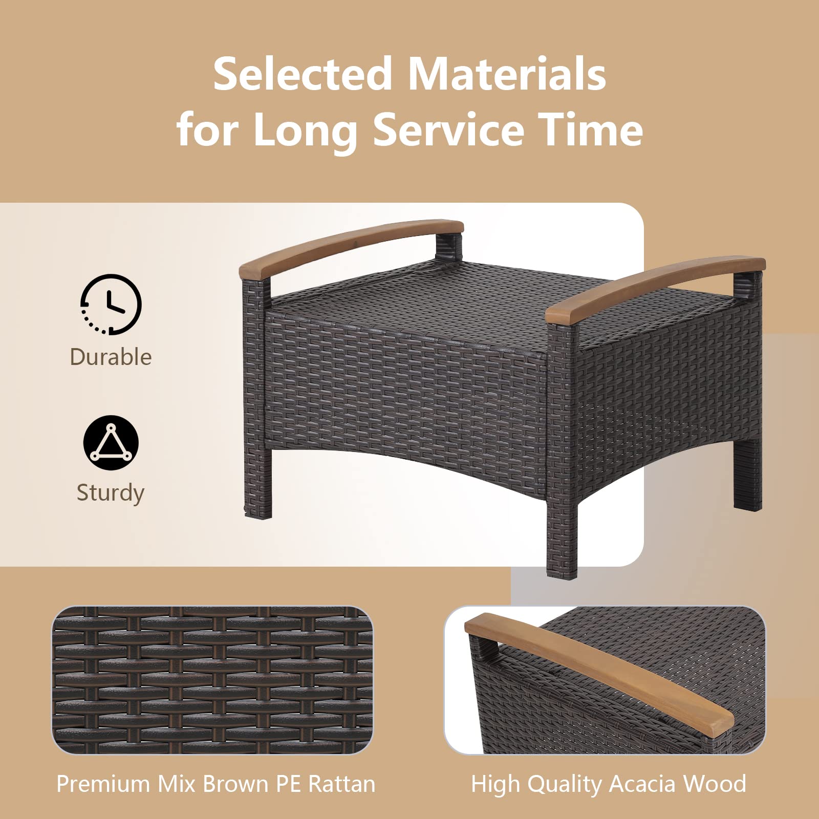 Outdoor Wicker Patio Ottomans Set of 2