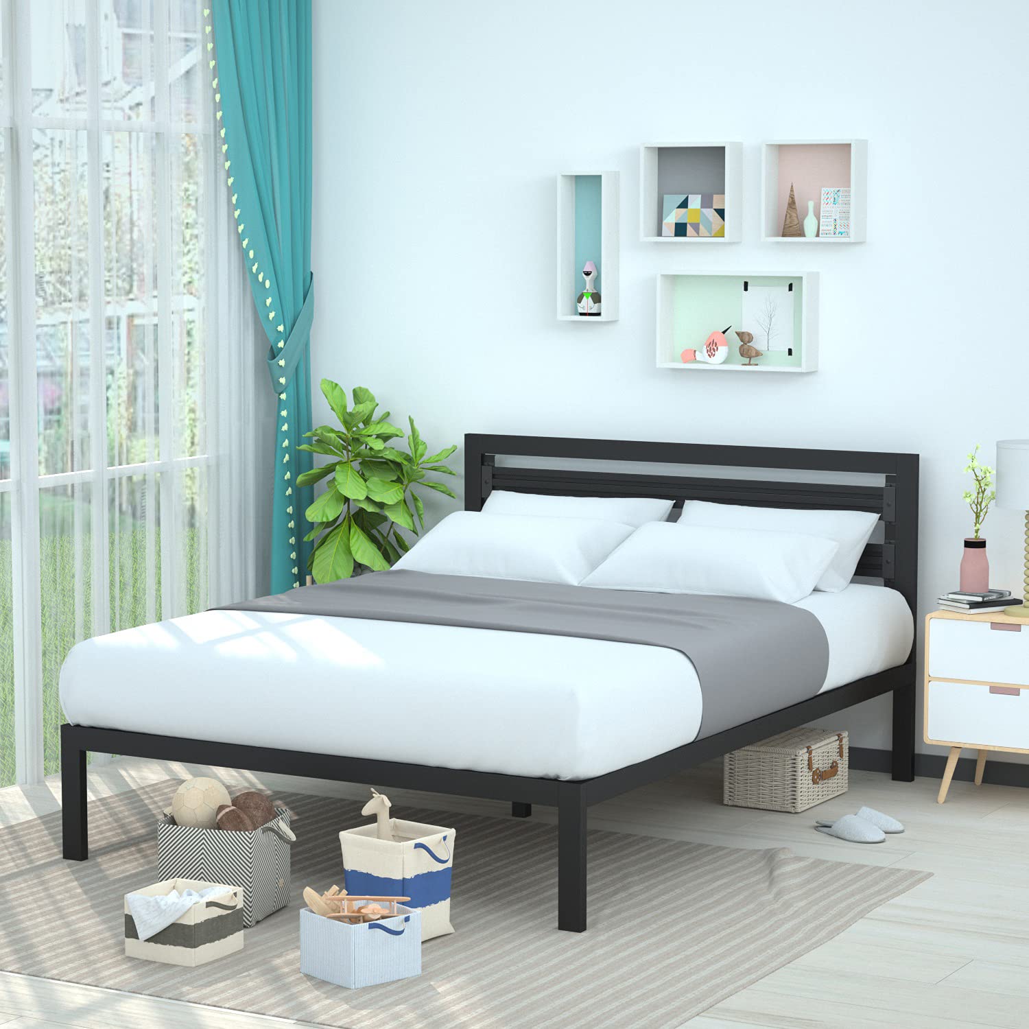 Queen Metal Bed Frame with Headboard