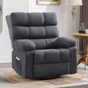 Swivel Rocker Recliner Chair for Adults, 360° Upholstered Manual Recliners for Small Spaces, Single Seat Glider Reclining Chair with Side Pockets, Ergonomic Reading Chair for Living Room, RV, Bedroom