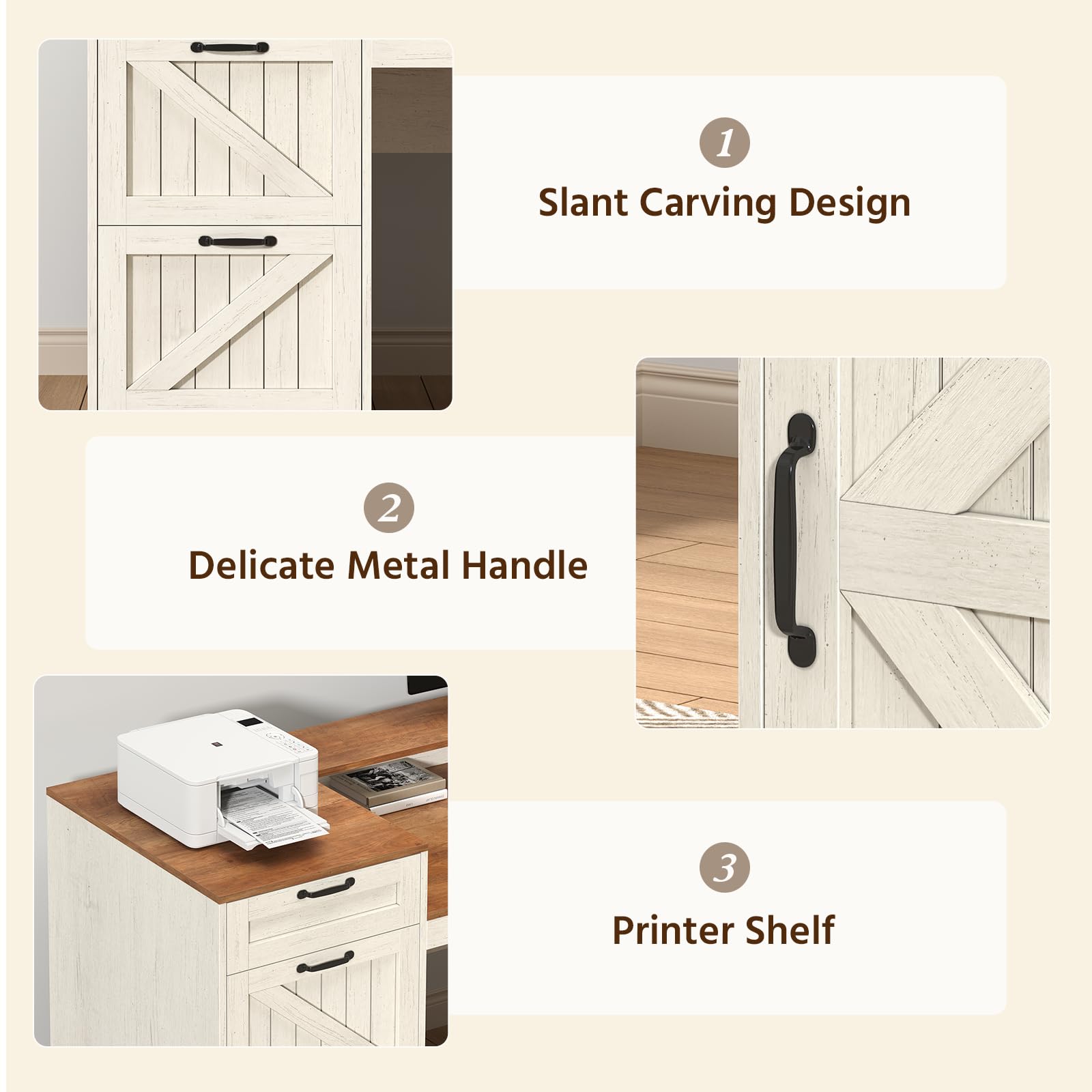 Farmhouse L-Shaped Desk with Drawers, Storage & Power Outlet
