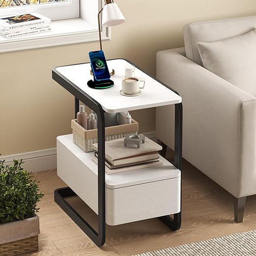 Narrow Side Table with Drawer & Open Shelf
