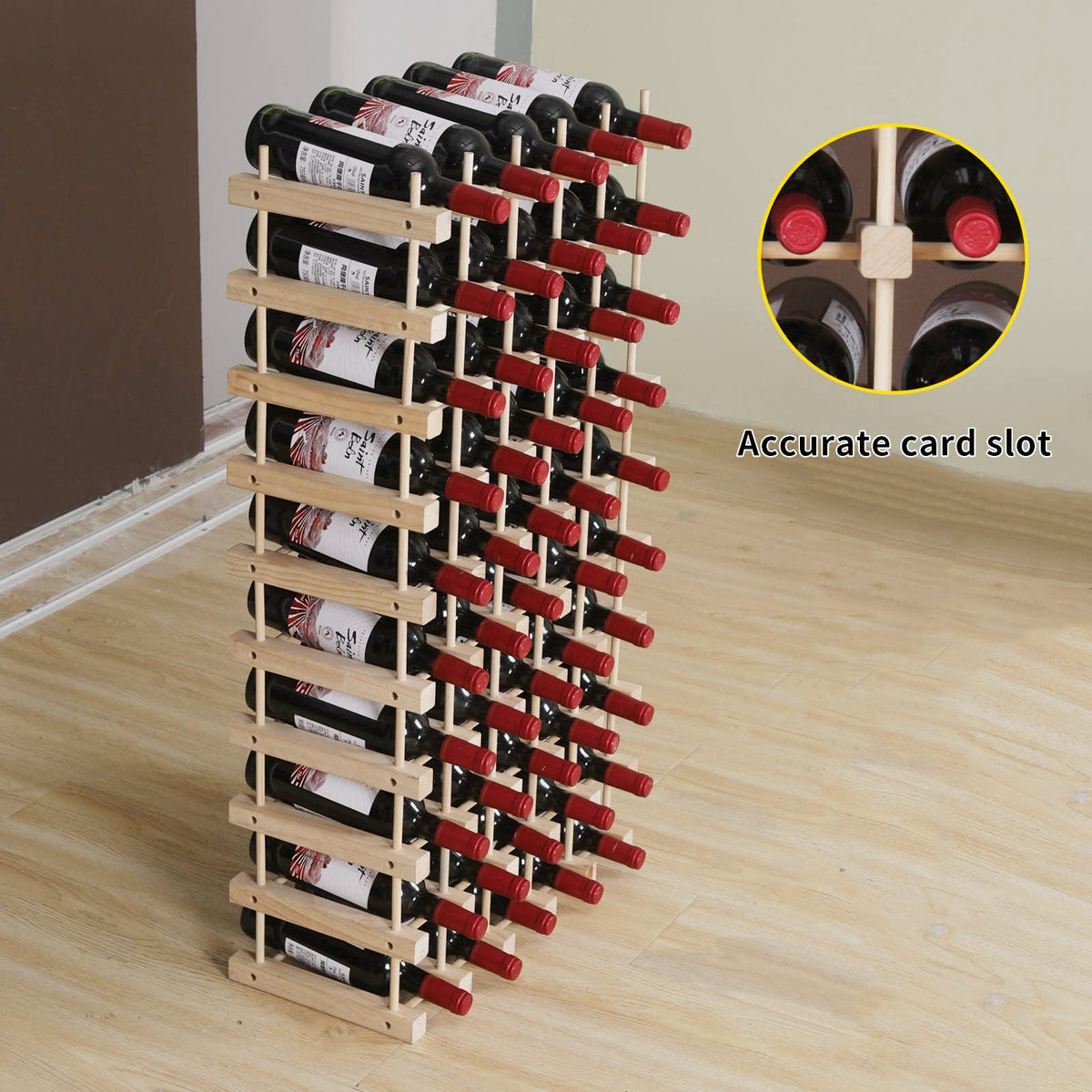 guilai Wooden Stackable Storage Modular Small countertop Wine Rack Cabinet,Freestanding for Floor Wood Wine Bottle Shelf (50bottle)