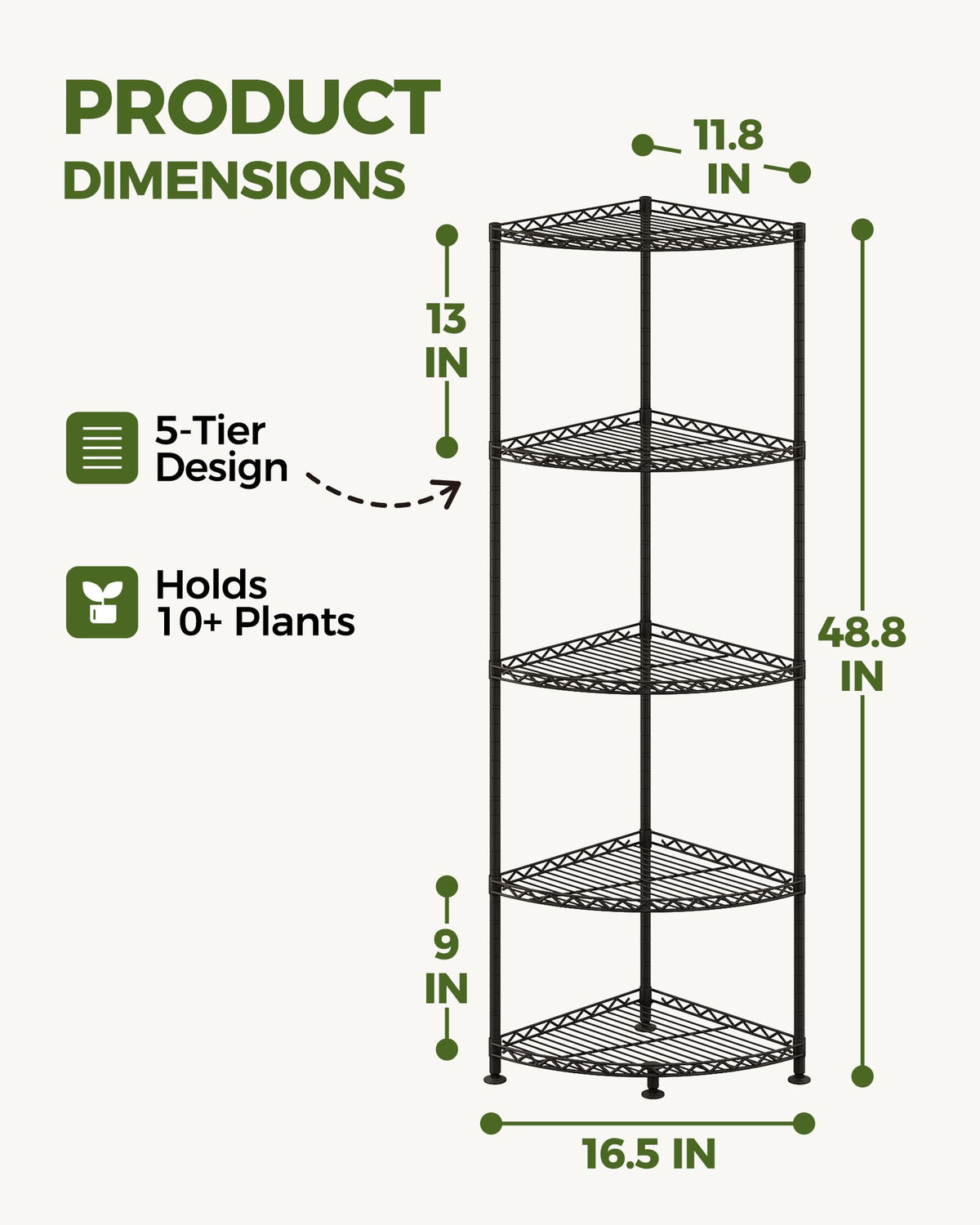 Bamworld Corner Shelf 5 Tier Stand, Black