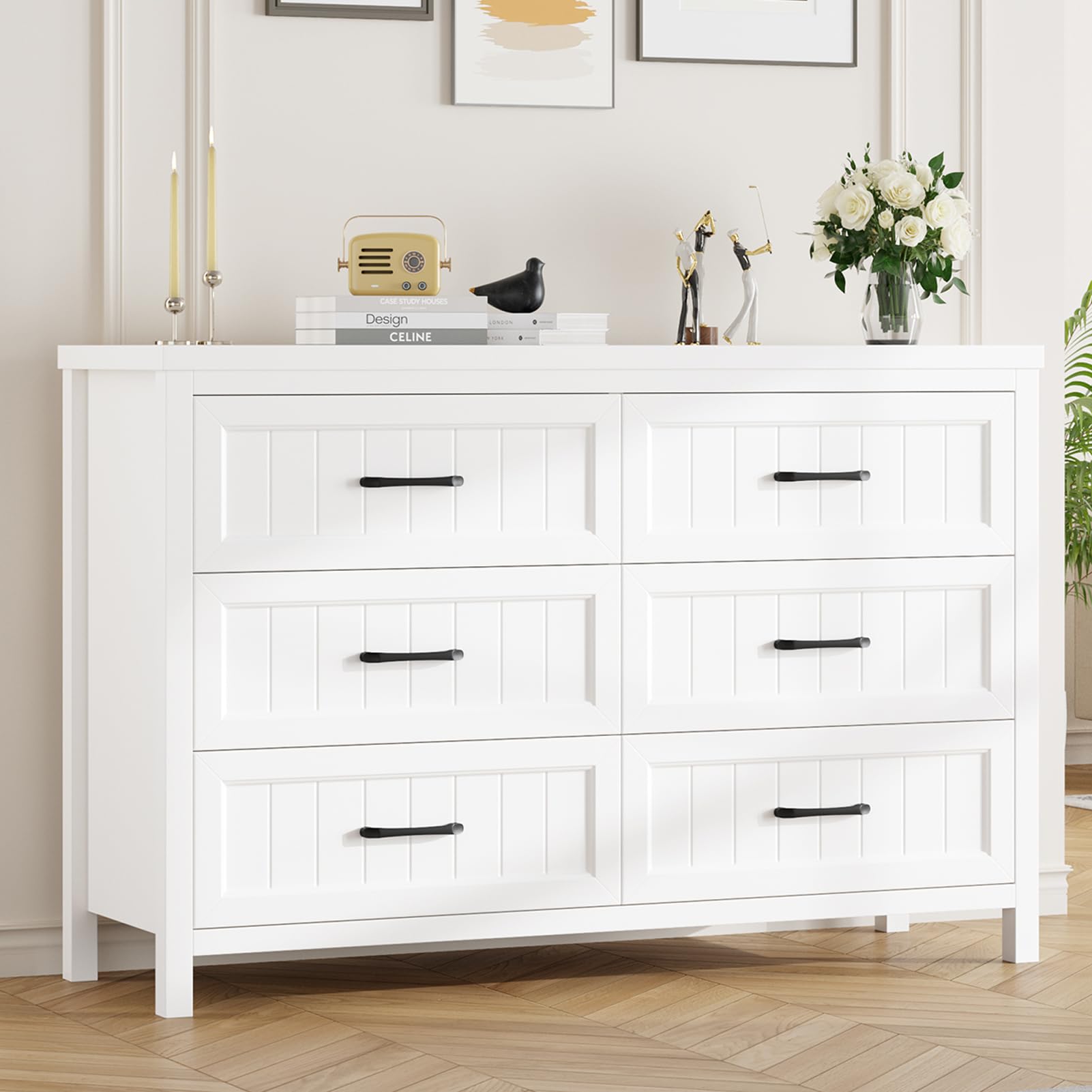 6-Drawer Farmhouse Dresser with Deep Storage