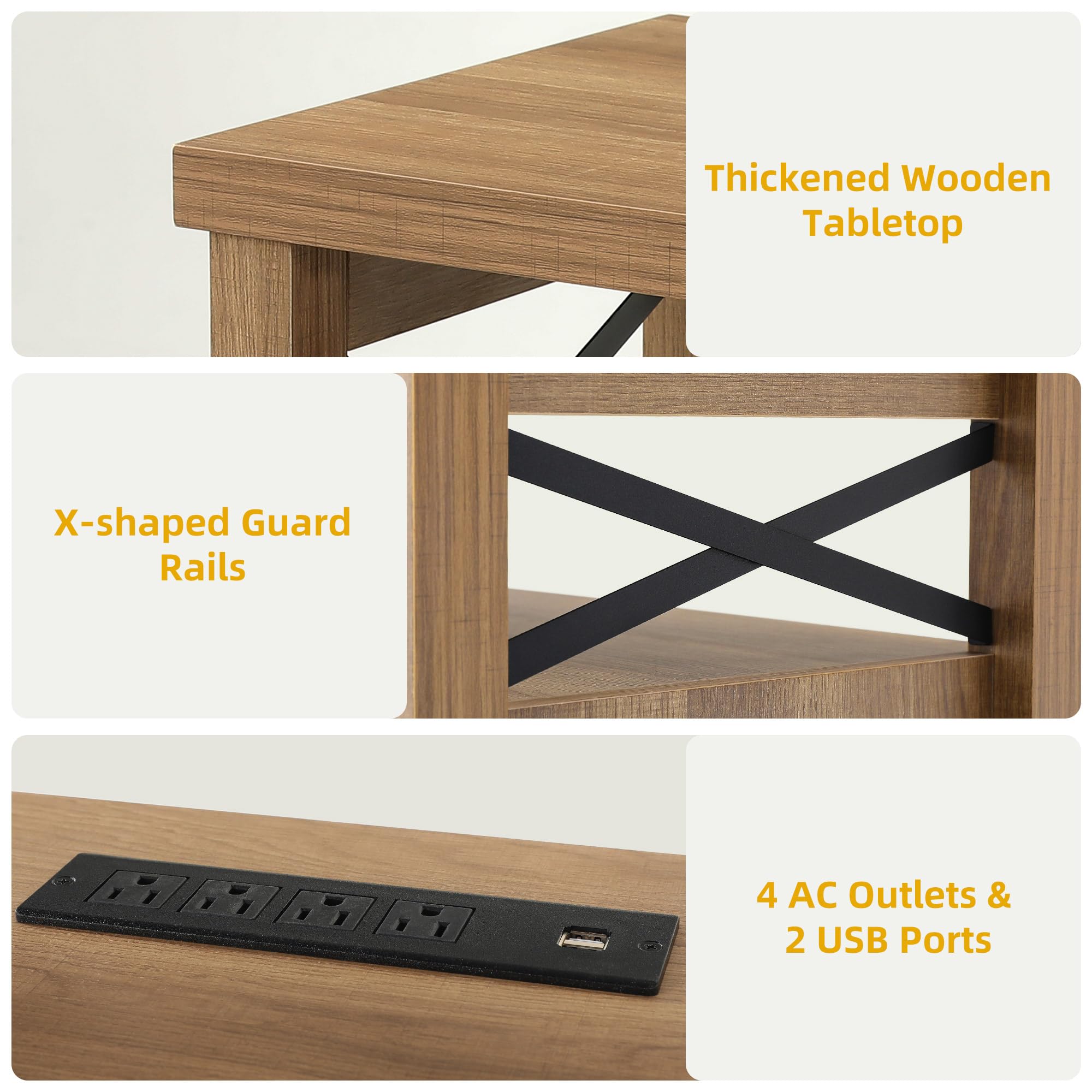 Farmhouse TV Stand with LED Lighting & Storage – 59" Oak