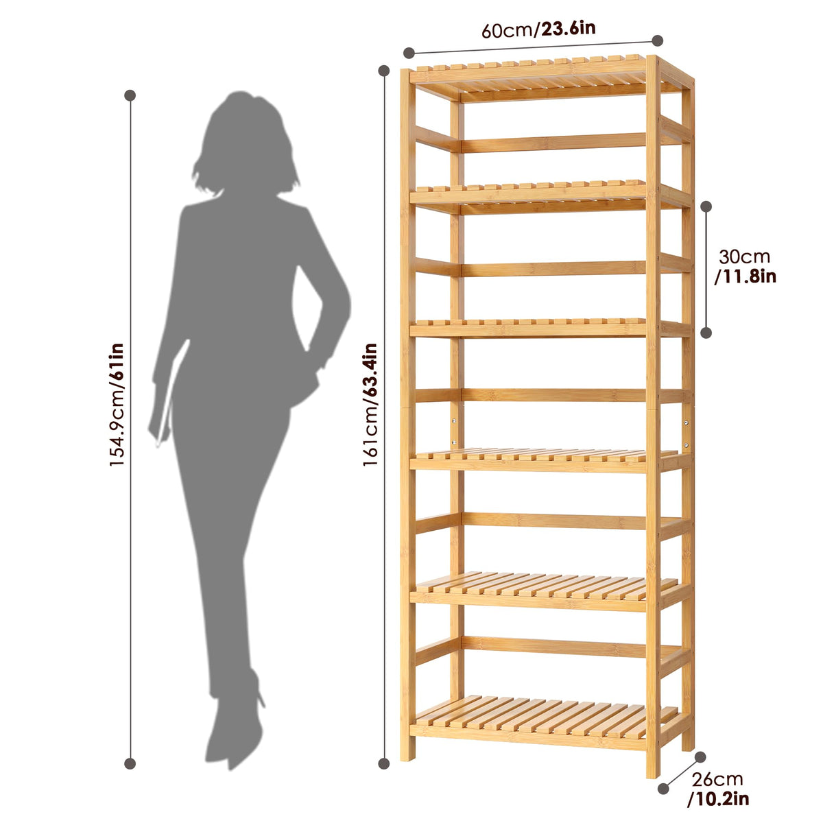 6-Tier Adjustable Bamboo Shelf