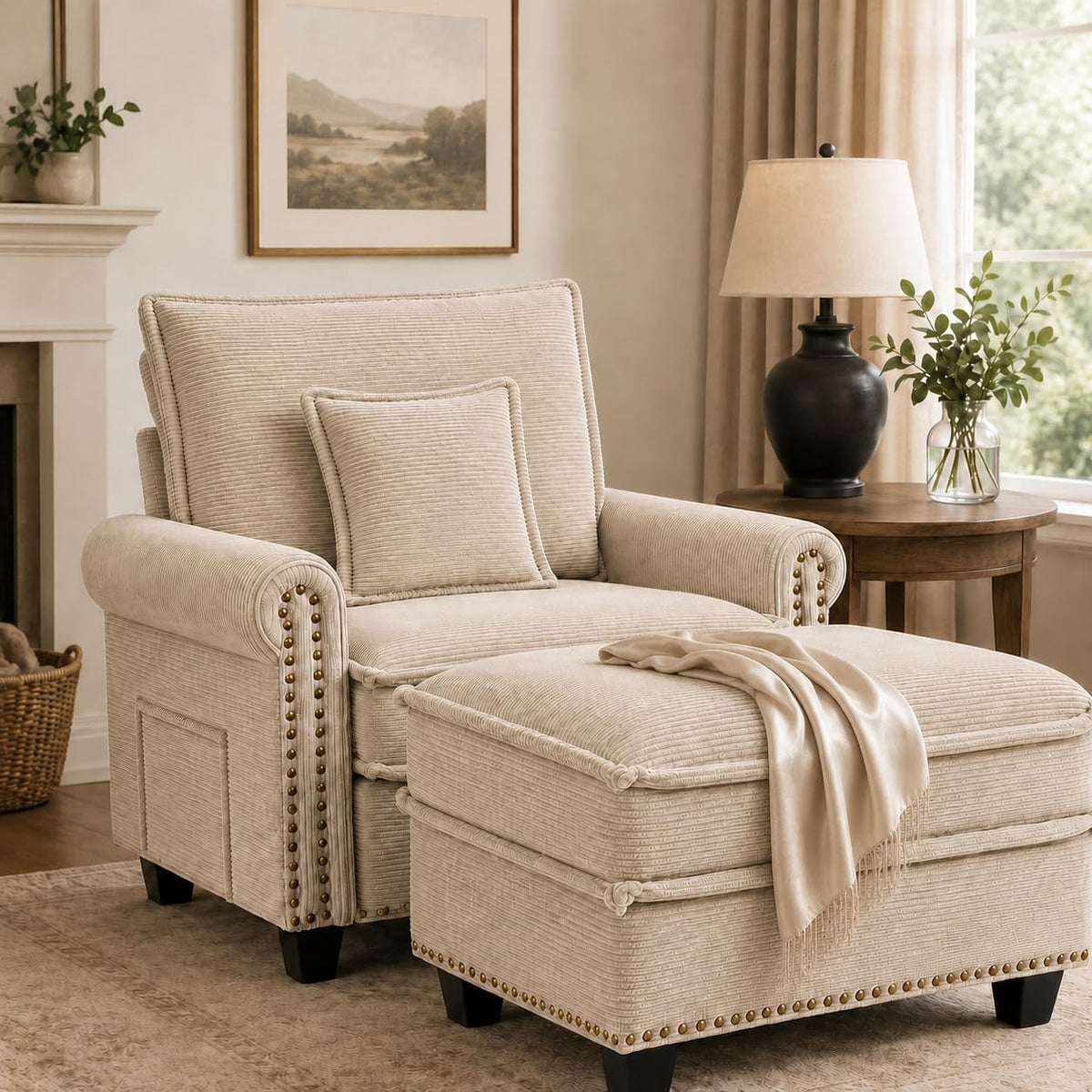 42-Inch Oversized Chair with Ottoman, Corduroy Chair and a Half (Cofefe)