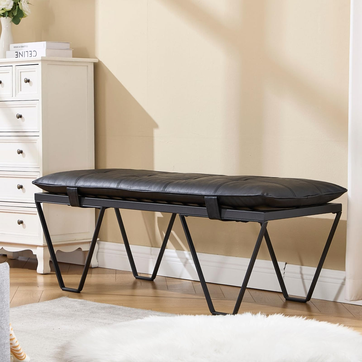 Faux Leather Cushioned Bench