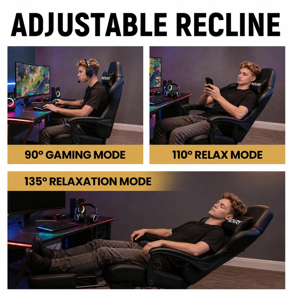 Gaming Chair for Adults with Footrest,Upgraded Ergonomic Chair,All Black