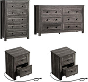 4-Piece Farmhouse Bedroom Dresser Set with Nightstands