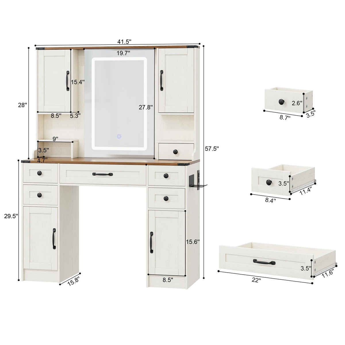 NUNU LAB 42 Inchs Large Vanity Desk with Mirror and Lights
