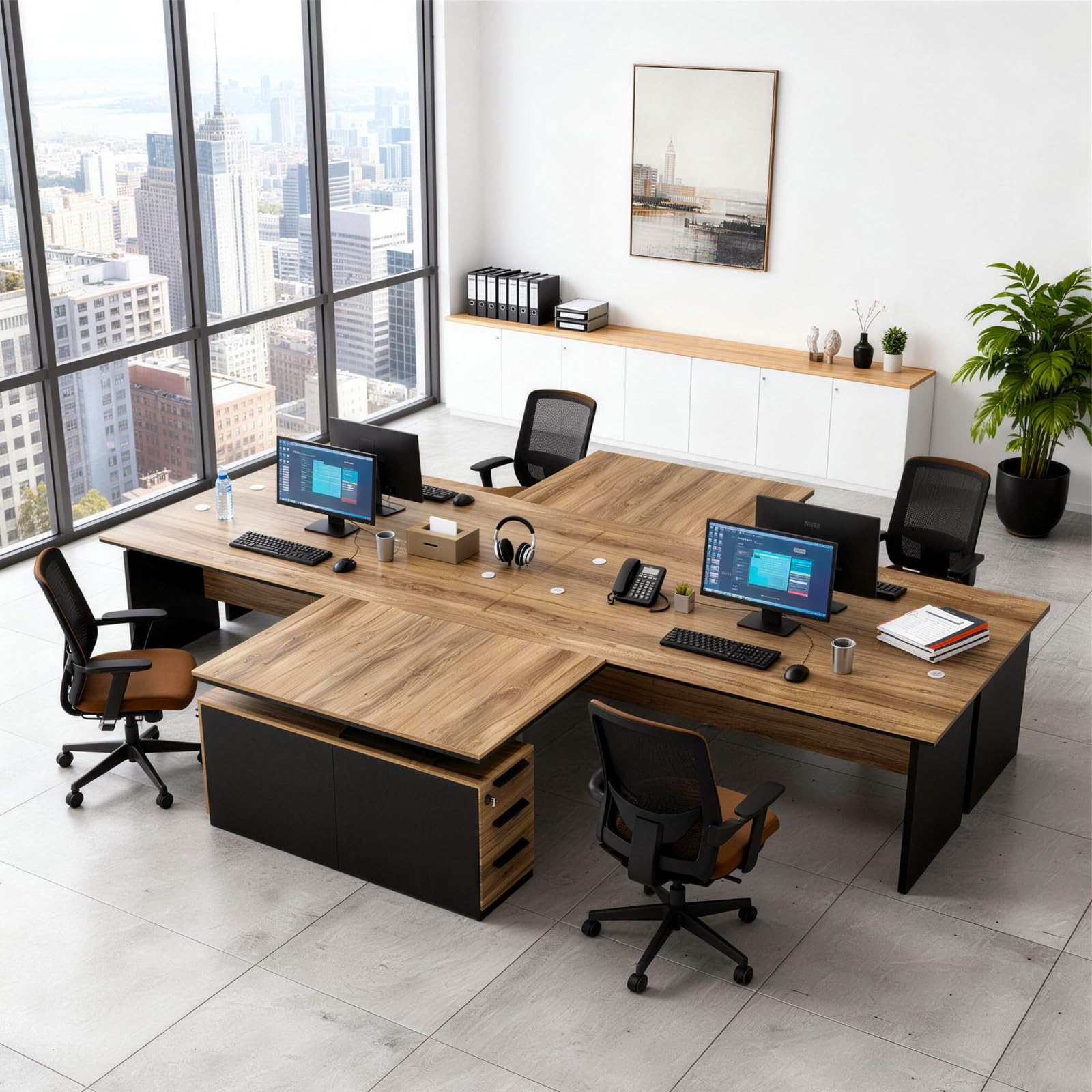 63" L-Shaped Executive Desk with Locking Drawer